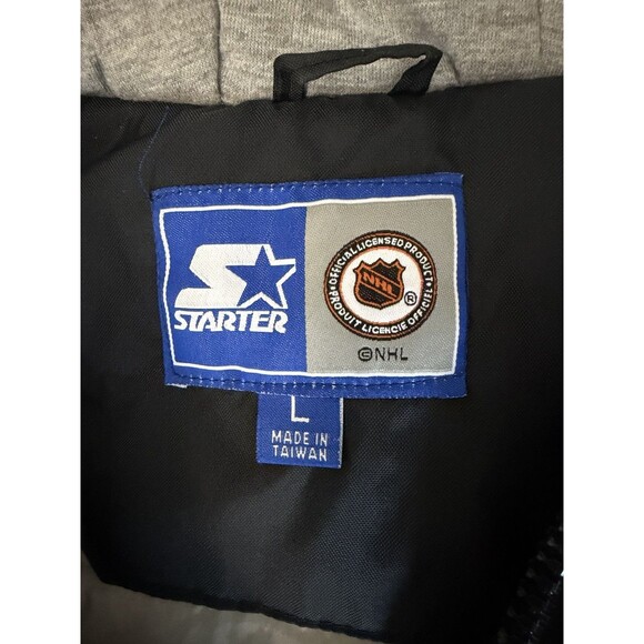 Vintage 90s Starter Detroit Red Wings Pullover Puffer Jacket Black 1/4 Zip Sz L - Picture 5 of 9